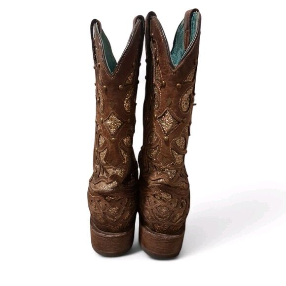 Corral Orix Glittered Inlay and Studs Western Boots Womens Size 10 M Square Toe - Picture 4 of 12